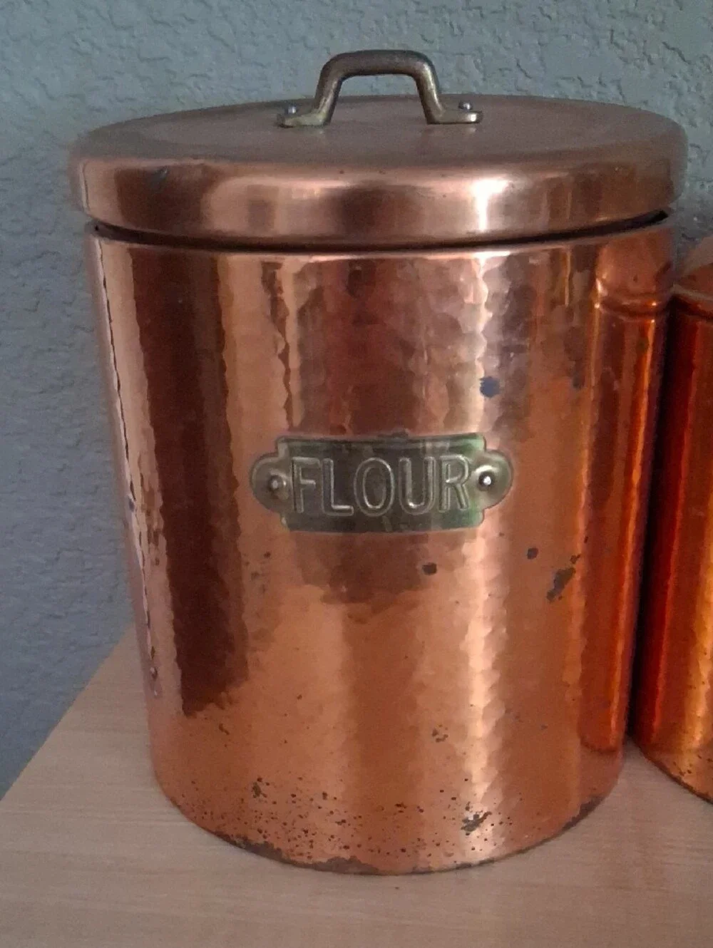 Vintage Copper Kitchen Canister Set - Coffee, Sugar, Flour, Tea For Decor Use.